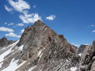 The traditional broad chute route up Mt Haeckel