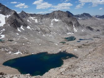 Descending the endless talus from Haeckel Col